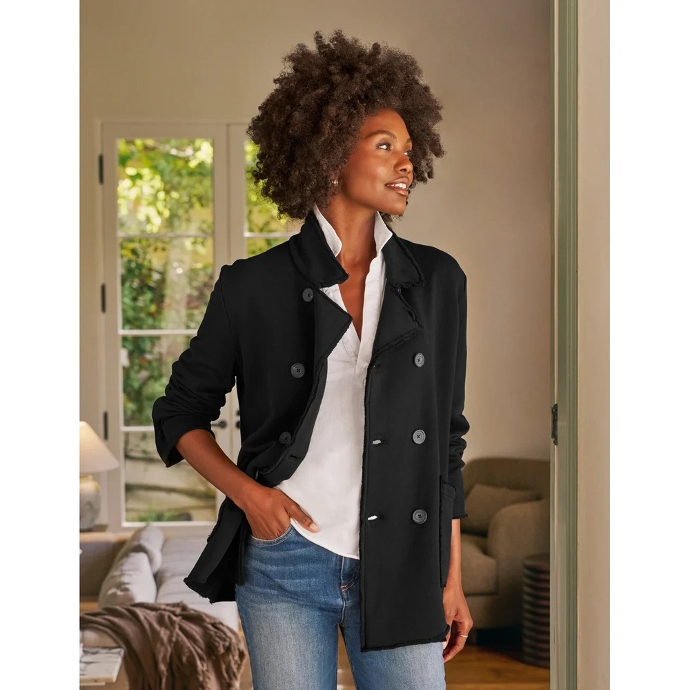 Frank & Eileen Belfast Sweatshirt Cotton Peacoat in Black Triple Terry Size XS